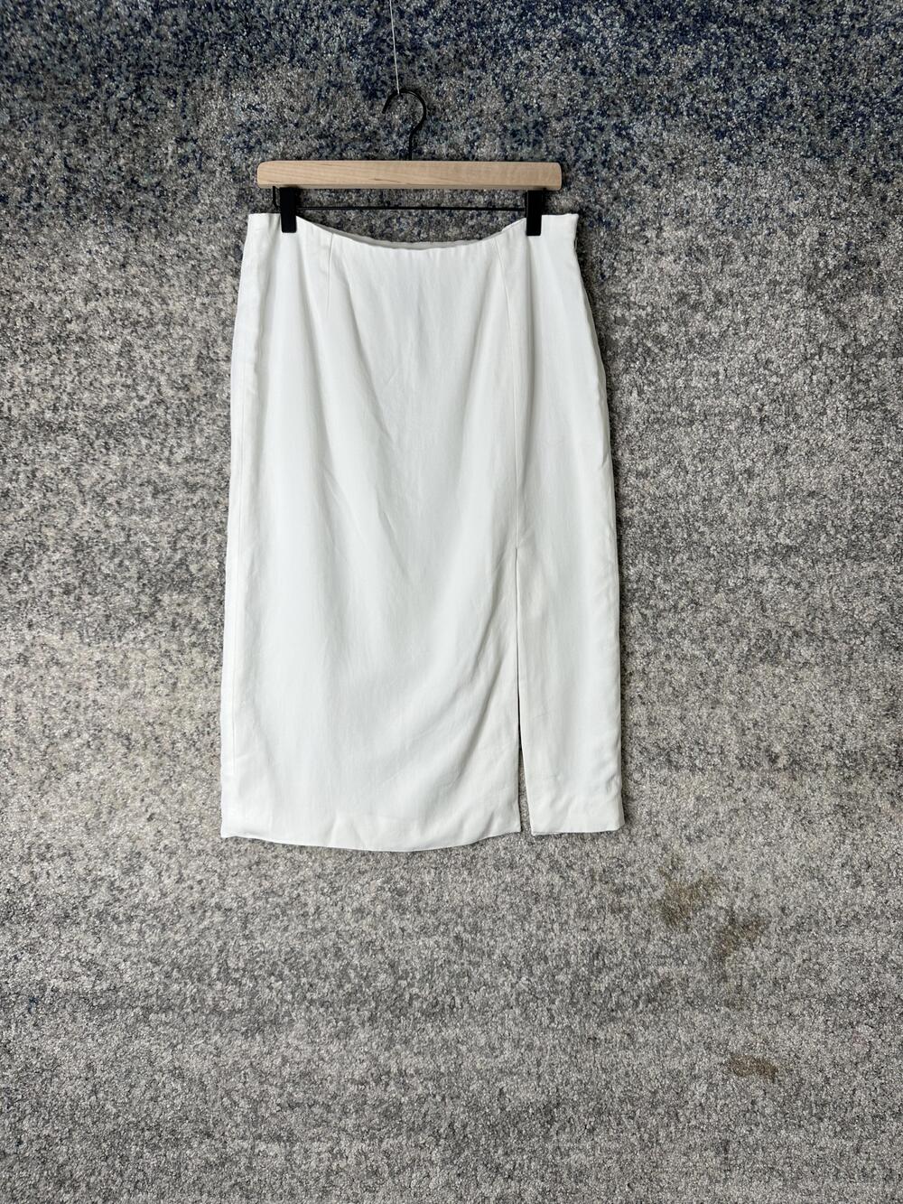Topshop Skirt Womens 12 White Midi Slit Pencil Lined Elegant Formal UK Made